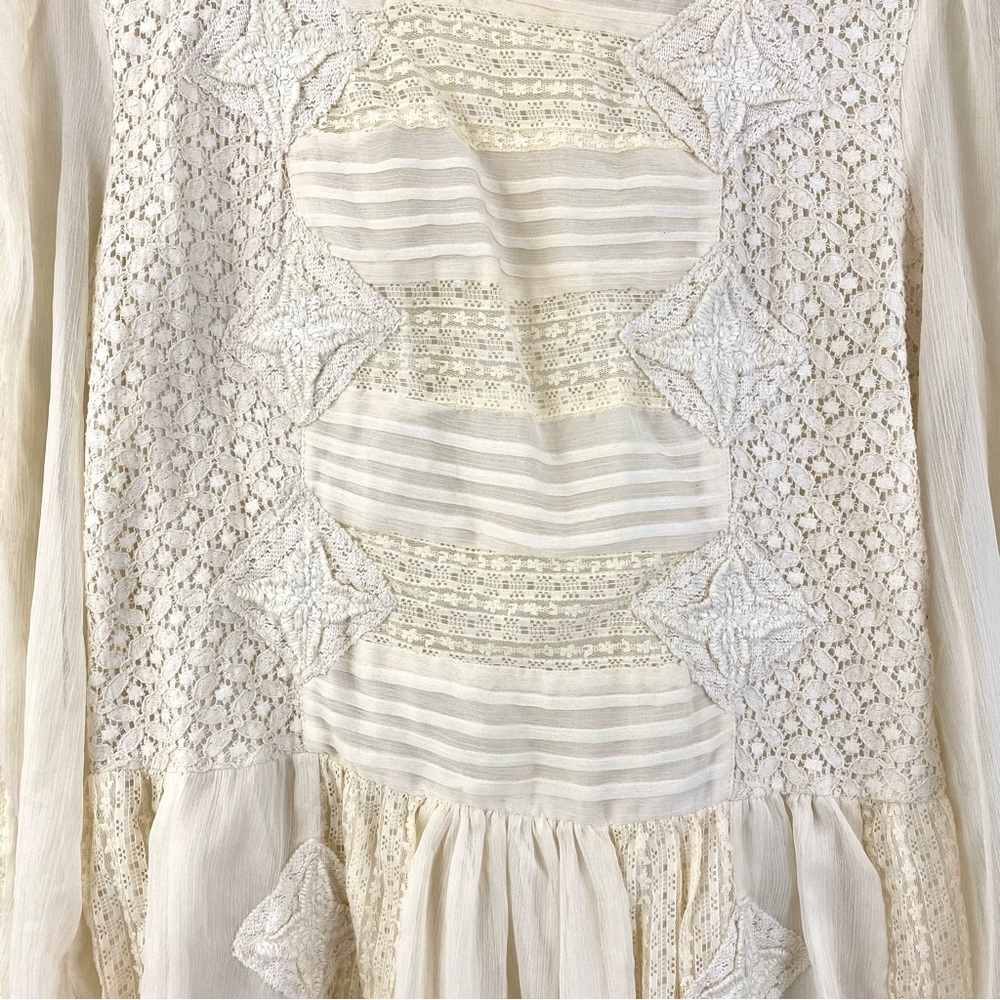 Free People Leigh Chiffon Embroidered Lace Mini Dress — Ivory (M) - Picture 3 of 7